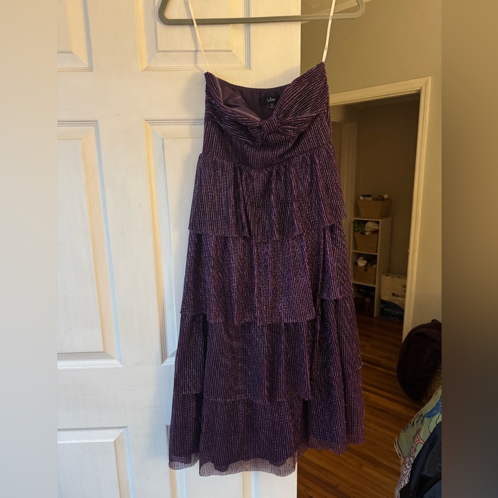 Lulu’s Purple Tiered Strapless Midi Dress